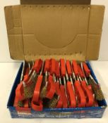 A box of 24 plastic handled wire brushes