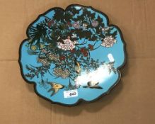 A Chinese cloisonné plate of lotus flowe