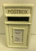 A modern white post box, 44 cm high