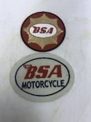 Two modern painted cast metal signs "BSA