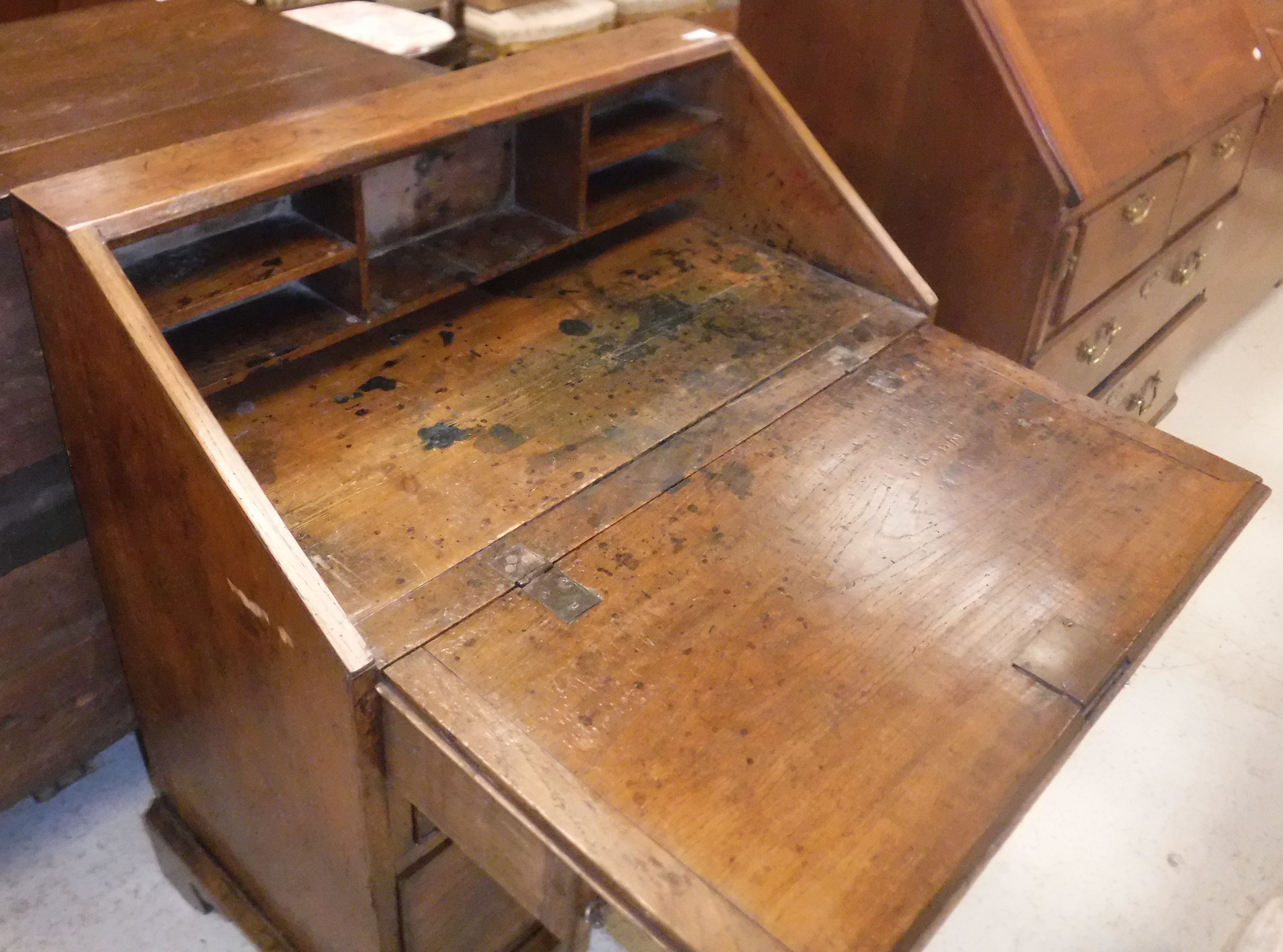 An 18th Century elm bureau the sloping f - Image 2 of 2
