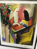 AFTER LE KINFF "Lady with Cat", coloured lithograph, limited edition No'd.