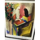 AFTER LE KINFF "Lady with Cat", coloured lithograph, limited edition No'd.