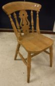 A set of five 20th Century stained beech kitchen chairs in the Victorian manner with fretwork