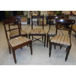 Five various 19th Century mahogany bar back dining chairs with drop-in seats on turned front legs