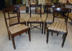 Five various 19th Century mahogany bar back dining chairs with drop-in seats on turned front legs