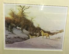 AFTER JONATHON SAINSBURY "Labradors and Pheasant in the Snow", coloured limited edition print No'd.