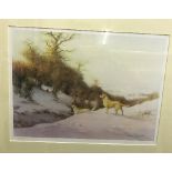 AFTER JONATHON SAINSBURY "Labradors and Pheasant in the Snow", coloured limited edition print No'd.