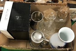 A box containing various costume jewellery, cigarette cases, box with ship's binacle, needle case,