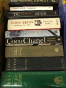 Three boxes of various books, mainly biographies including on Coco Chanel, James Joyce, Oscar Wilde,