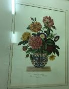 "Vase du Japon - Roses des Quatre Laisons et Belles de Jour", coloured print,