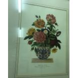 "Vase du Japon - Roses des Quatre Laisons et Belles de Jour", coloured print,