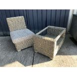 A modern canework conservatory suite comprising corner sofa, two chairs,