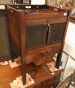 A George III mahogany tray top night table with two cupboard doors (to simluate a tambour front),