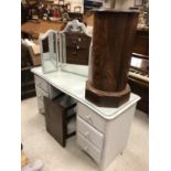 A Victorian figured mahogany cylindrical pot cupboard with grey veined white marble top on an