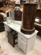 A Victorian figured mahogany cylindrical pot cupboard with grey veined white marble top on an