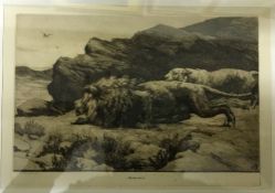 AFTER HERBERT DICKSEE "Marauders", etching, plate size approx 17.