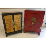 A Chinese red lacquered and japanned dwarf cupboard,