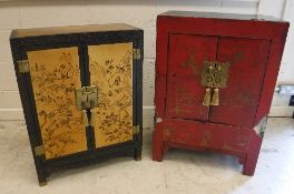 A Chinese red lacquered and japanned dwarf cupboard,