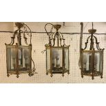 Three modern brass and glass octagonal hanging lanterns CONDITION REPORTS The approx