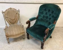 A Victorian painted and gilded low salon chair in the French taste, 80 cm high,