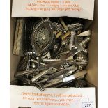 A box containing assorted plated wares to include a large assortment of cutlery,