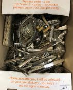 A box containing assorted plated wares to include a large assortment of cutlery,