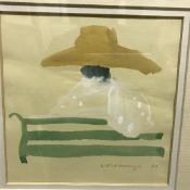 PETER L'ESTRANGE "Figure on a Bench in Hat", watercolour, signed and dated 1983 lower right,