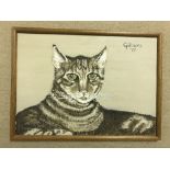 GILMORE "Seated Tabby Cat", oil on canvas, signed and dated '77 upper right, approx 43.5 cm x 52.