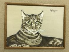 GILMORE "Seated Tabby Cat", oil on canvas, signed and dated '77 upper right, approx 43.5 cm x 52.