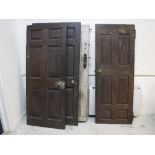A collection of four various doors including a 19th Century pine exterior door with central lozenge