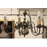 A brassed eight branch Dutch style electrolier,