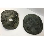 A pair of bronze plaques depicting a woman with ear-ring and man with moustache by Alice