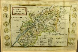 AFTER HERMANN MOLL "Glocestershire", a later coloured black and white engraved map,