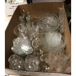 Three boxes of assorted china and glass ware together with various costume jewellery, watches,