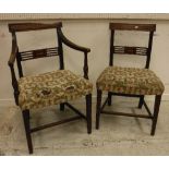 A set of six 19th Century mahogany and inlaid bar back dining chairs with upholstered seats on