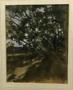 PAUL GAISFORD "Landscape with Tree in Foreground", watercolour heightened with white,