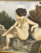 P CRUISE "Nude Seated on Rocks by Water's Edge", watercolour heightened with body colour,