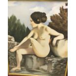 P CRUISE "Nude Seated on Rocks by Water's Edge", watercolour heightened with body colour,