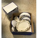 A box containing a Royal Doulton Larchmont part dinner service, to include dinner plates,