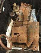 A selection of 19th Century and other vintage locks including heavy French iron lock with key,