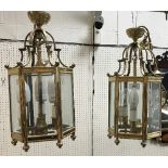 Two modern brass and glass octagonal hanging lanterns CONDITION REPORTS The approx