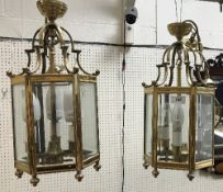 Two modern brass and glass octagonal hanging lanterns CONDITION REPORTS The approx