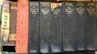 Four small boxes of various books including WINSTON CHURCHILL "The Second World War" Volumes I-VI,