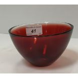 An Orrefors ruby glass bowl with clear rim 7.