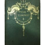 A box of various books including "The Tempest - A Comedy by William Shakespeare" decorated by
