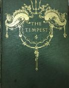 A box of various books including "The Tempest - A Comedy by William Shakespeare" decorated by