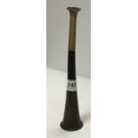 A copper and brass Kohler & Son hunting horn stamped "Kohler & Son makers, 51 Victoria Street,