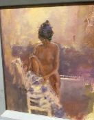 JOHN BOYD "Study of a Nude Drying Her Foot on a Chair", oil on board, unsigned but signed to back,