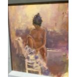 JOHN BOYD "Study of a Nude Drying Her Foot on a Chair", oil on board, unsigned but signed to back,